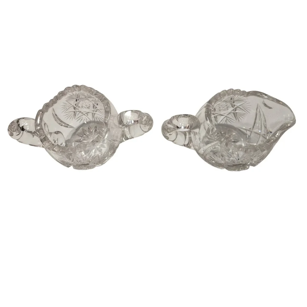 Vintage American Brilliant EAPG Clear Cut Glass Starburst Creamer and Sugar Set‎